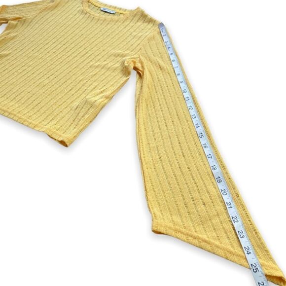 Zara Canary Yellow Open Knit Bell Sleeve Lightweight Sweater | Size Small - Picture 8 of 11